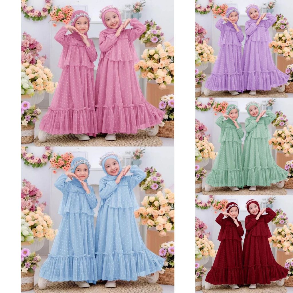 Baju Pesta Anak Muslim Gaun Pesta Gamis Anak Brukat Tile Tutu Premium Dress Gamis Kondangan Anak Cew