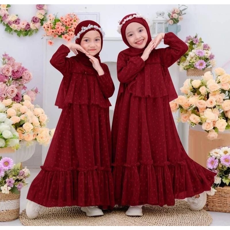 Gamis Anak Perempuan Dres Pesta Brukat Tile Kondangan Maxi Dress Kekinian Fashion Muslim Anak Cewek 
