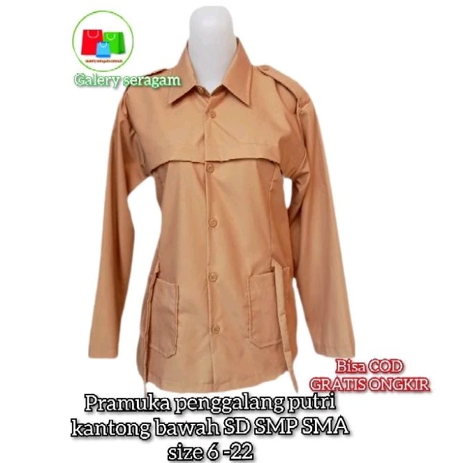 Baju pramuka penggalang putri sekolah SD SMP SMA size(6-20) Baju pramuka panjang kantong bawah putri