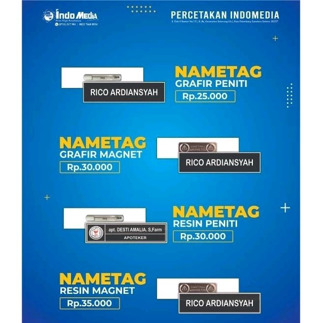 

NAMETAGE / NAMA DADA / PAPAN NAMA / NAMETAGE PALEMBANG