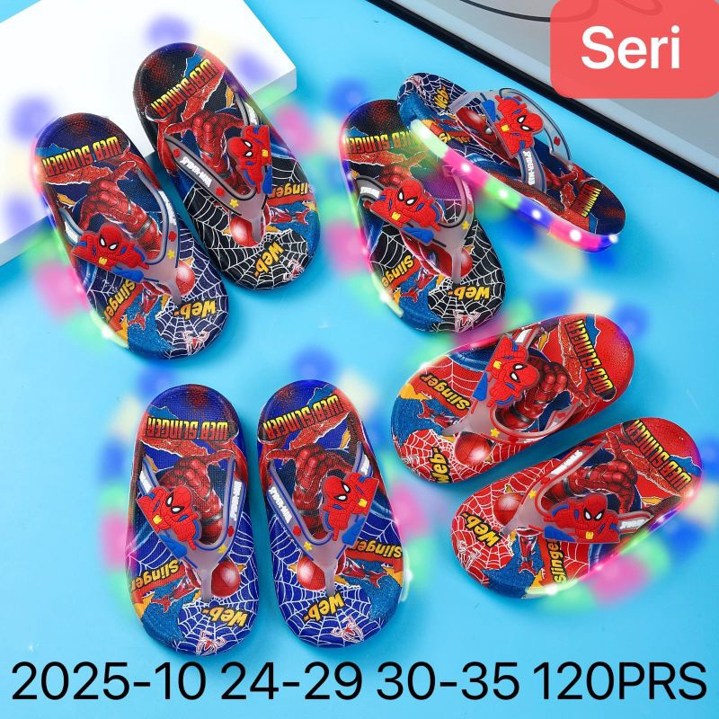 Original sandal jepit lampu LED anak lakilaki motif superhero karet empuk dan ringan grosir
