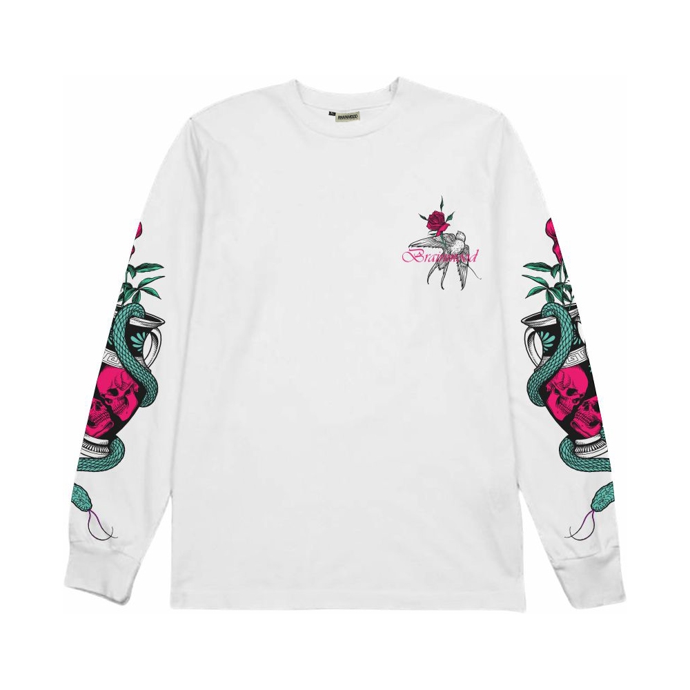 Brainmood Kaos T-Shirt Long Sleeve Snake Rose White Alter Skull Collection