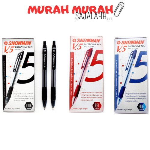 

1Pack SNOWMAN Pulpen Ball Pen V-5 0.7mm / Bolpen Snowman V5 12pcs