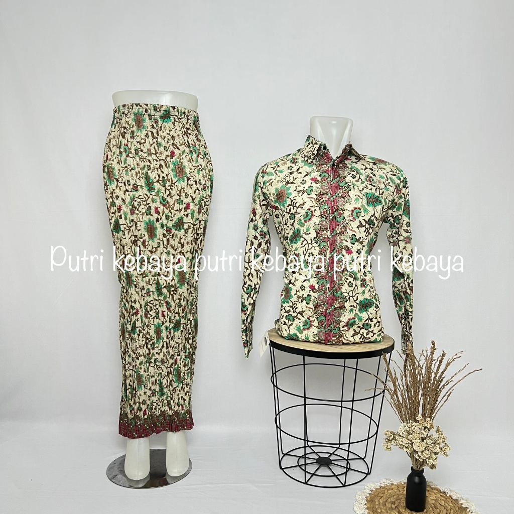 Couple rok plisket batik dan kemeja pria lengan panjang couple batik wisuda - motif tanjung