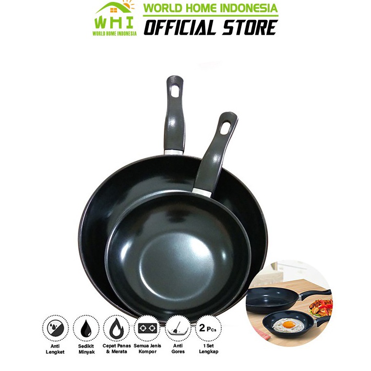 Harga TERMURAAH World Home Teflon Fry Pan 2pcs Teflon Anti Lengket Teflon Set Serbaguna Teflon murah