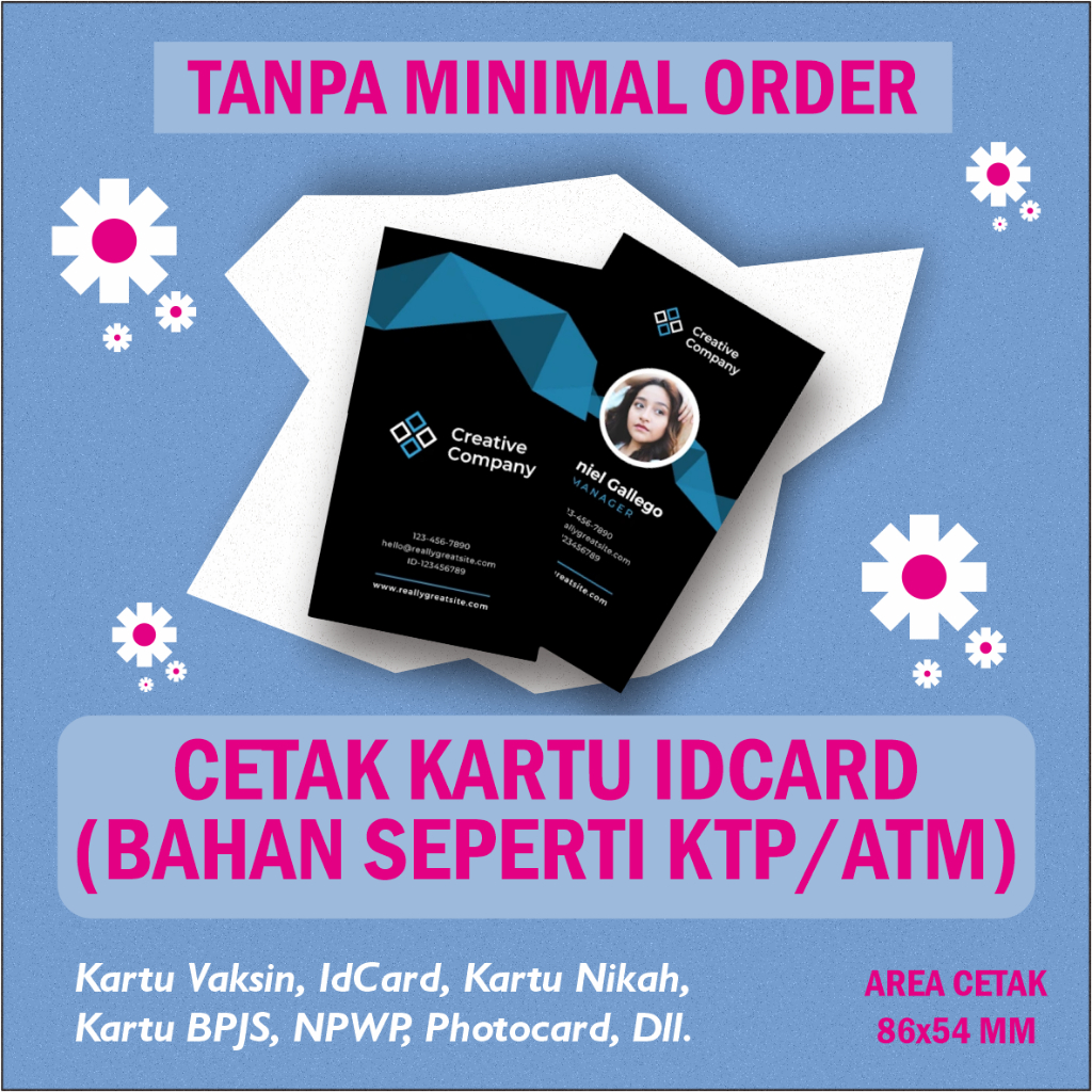 

CETAK ID CARD / MEMBER CARD / PHOTOCARD / KARTU PEGAWAI / KARTU PELAJAR STD KTP/ATM
