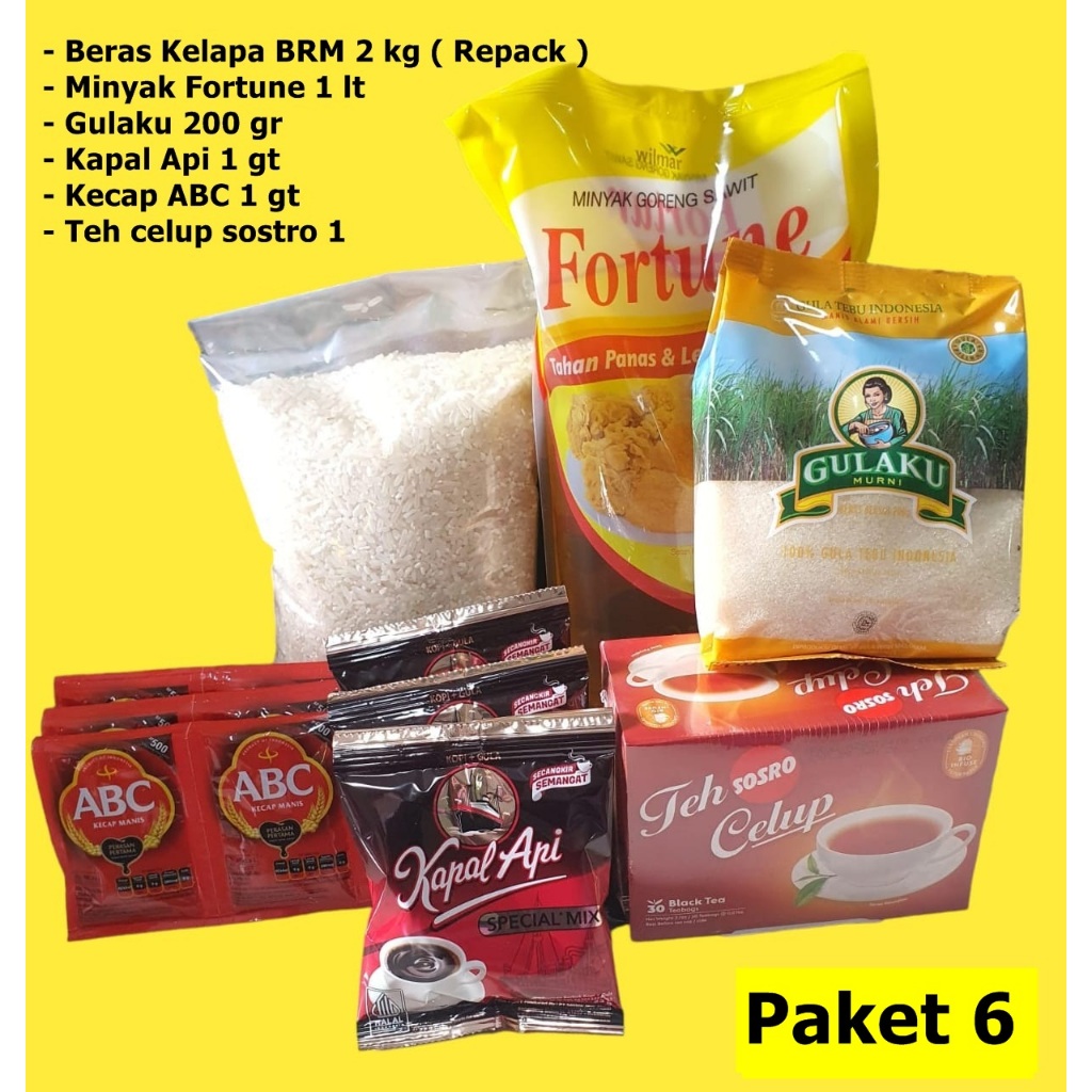 paket sembako 6 / beras / minyak / susu / kopi / paket lebaran murah