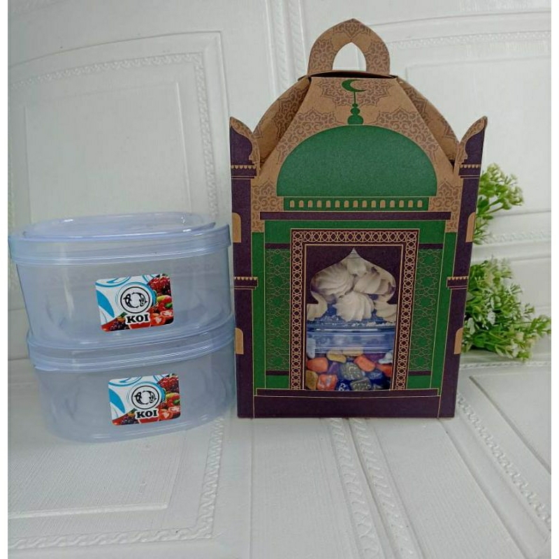 

Box hampers lebaran+2 Toples plastik 1000ml/parcel lebaran