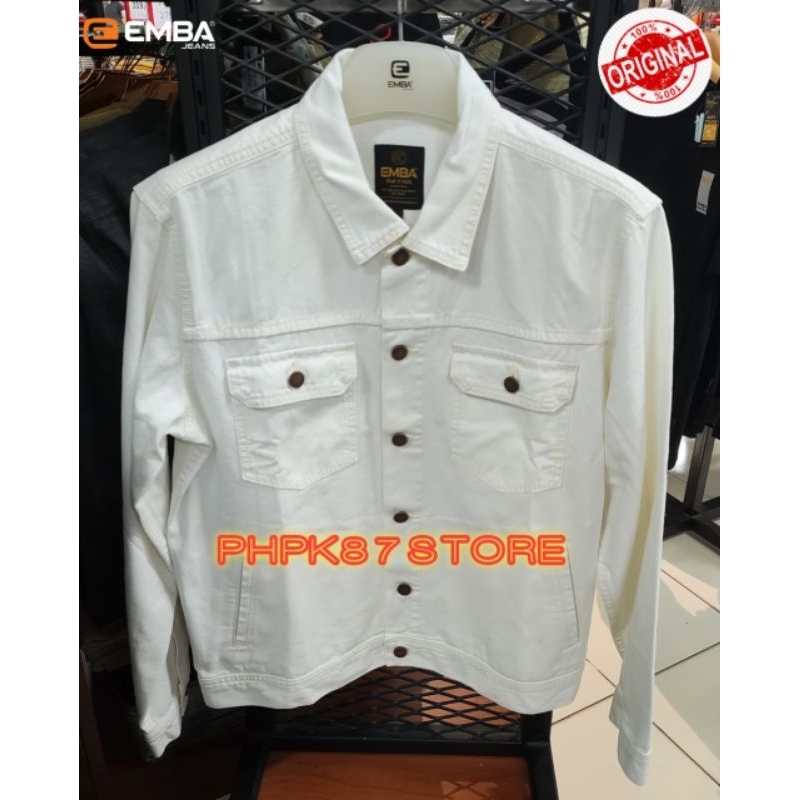 Emba jeans jaket denim pria, jaket detail kancing saku depan