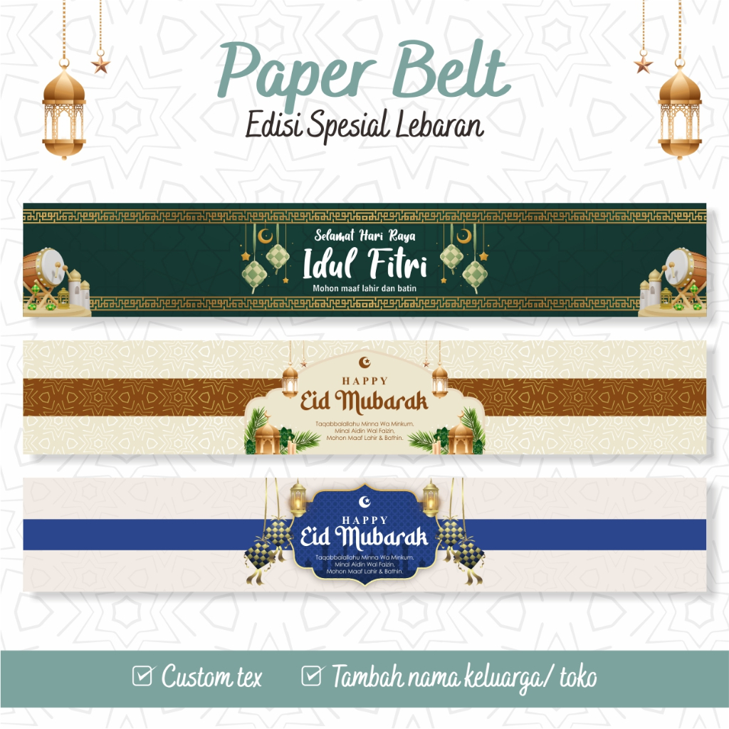 

Paper Belt Custom Idul Fitri / Lebaran / Ramadhan /Puasa / Ramadan /Sleeve/Segel Box Makanan / Roller Dus / Sleeve Dus / Kertas Pita Dus