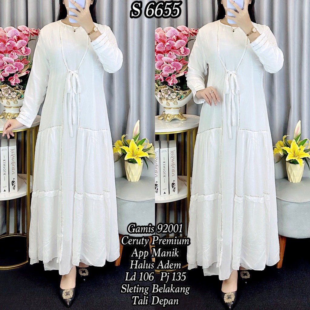 6655# Gamis Ceruty Premium Rempel App Manik Khusus Warna Putih