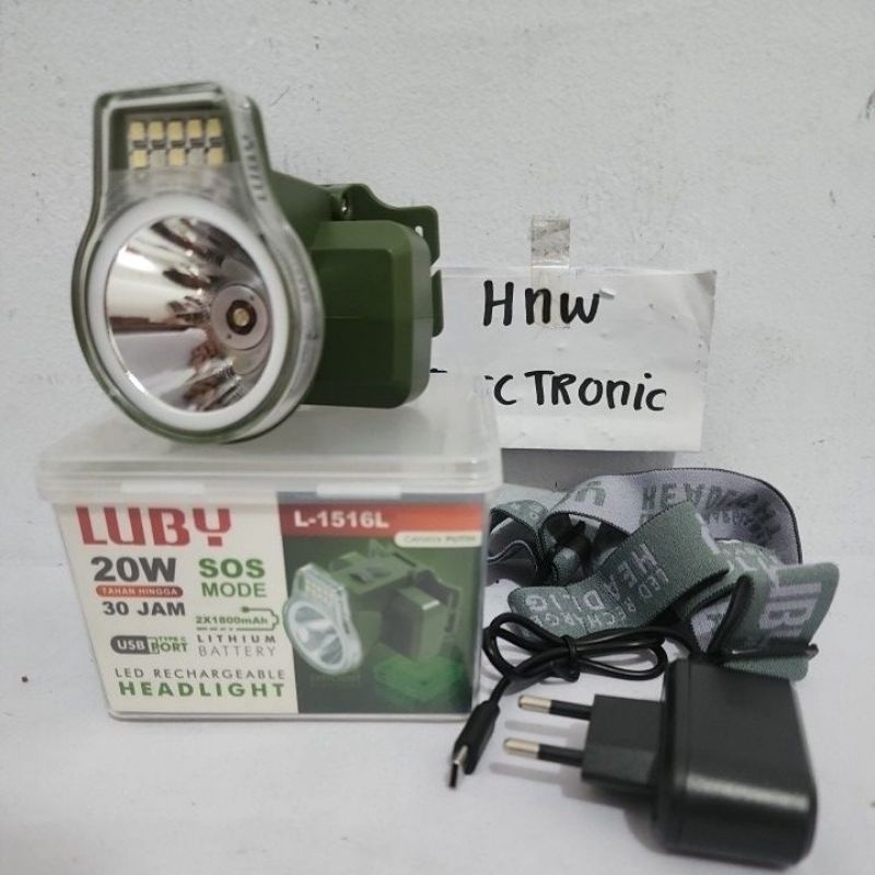 senter kepala motor sepeda Luby 20W 1516L nyala PUTIH 1516 led merah biru