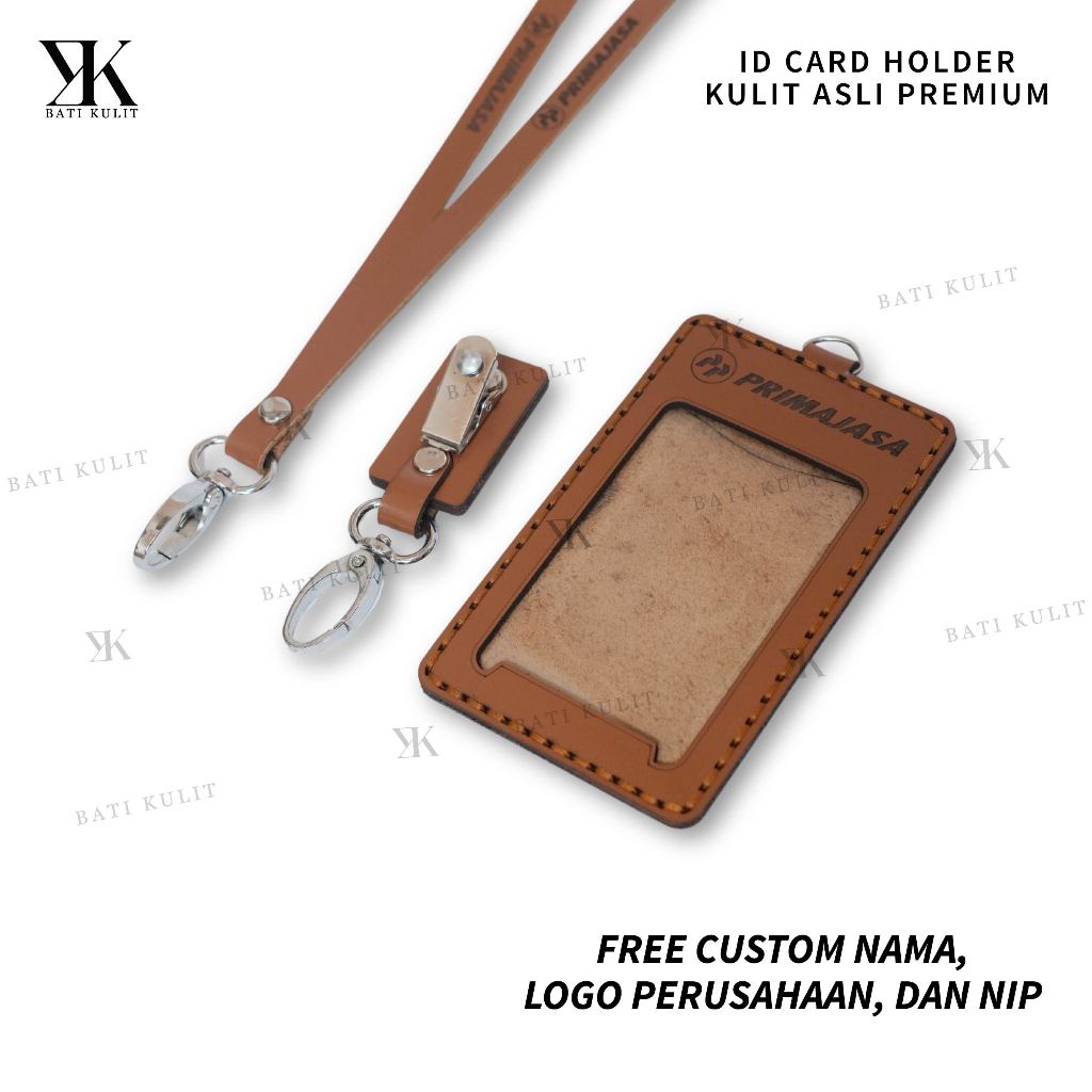 

Nametag Id Card holder Kulit Asli Corrected Grain Free lanyard Bebas Cetak Logo Perusahaan Nama Nip