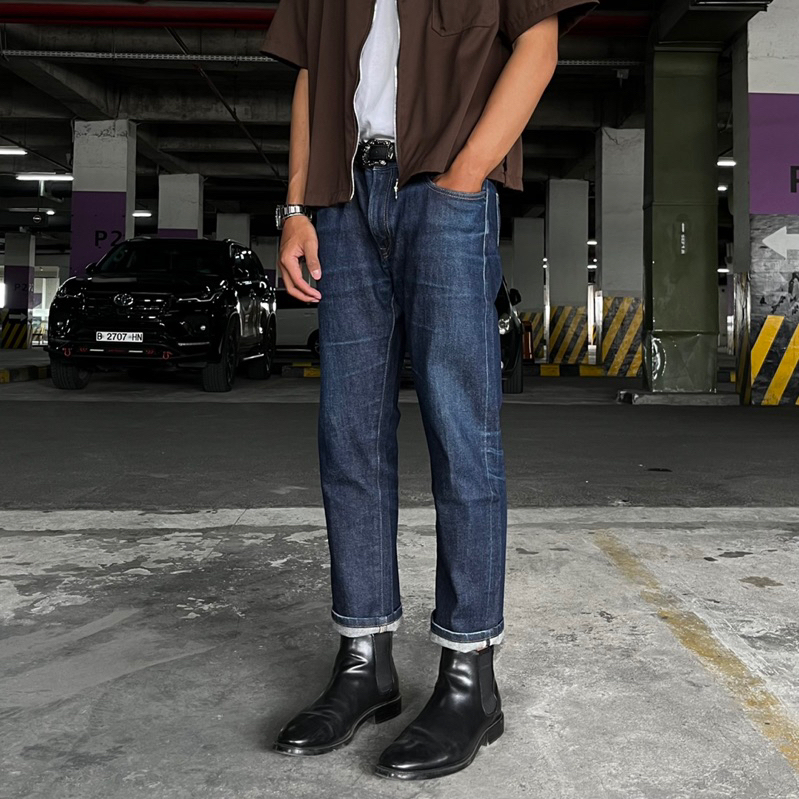 Celana Blue Jeans / Uniqlo Selvedge Indigo Blue Jeans Longpants Stretch Straight Fit