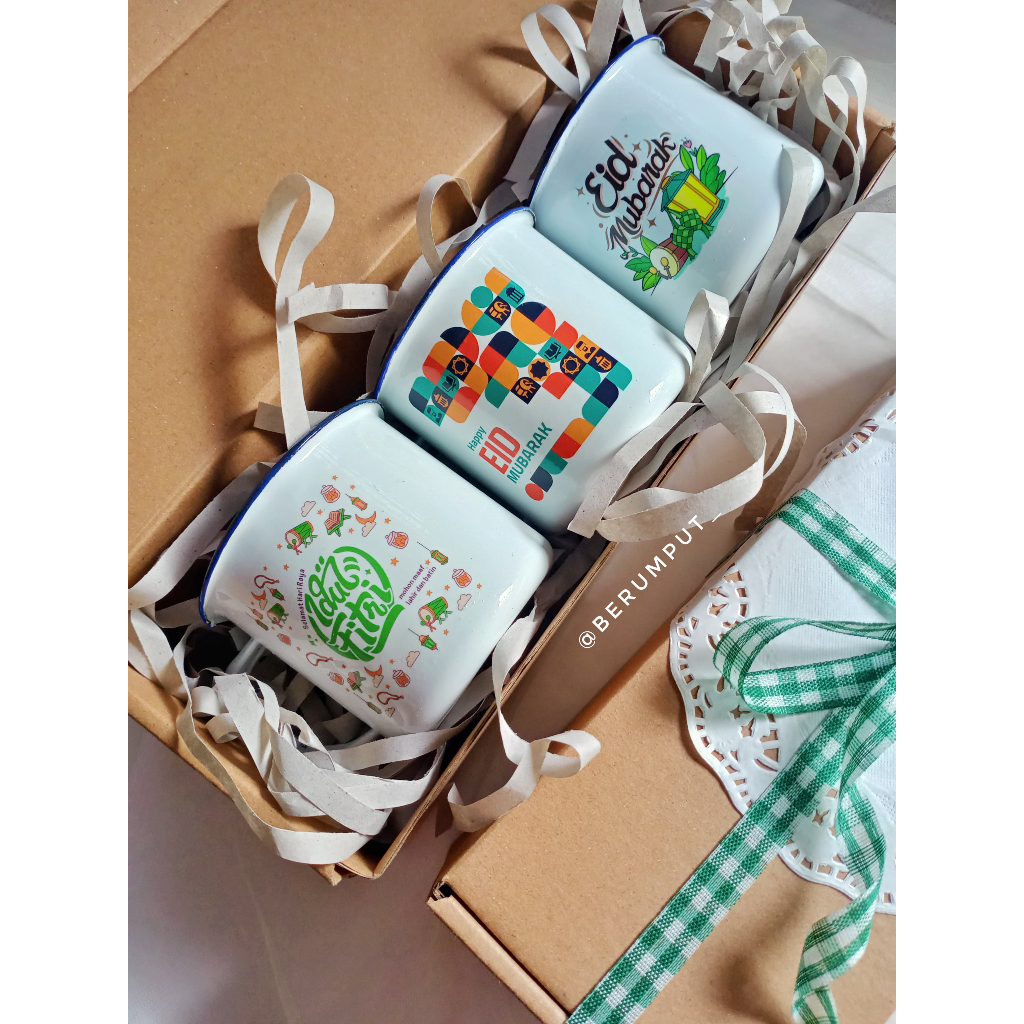 Gelas ENAMEL JADUL ISI 3 / HAMPERS LEBARAN Gelas Enamel Jadul 7 cm / Parsel Idul Fitri / Hampers Har