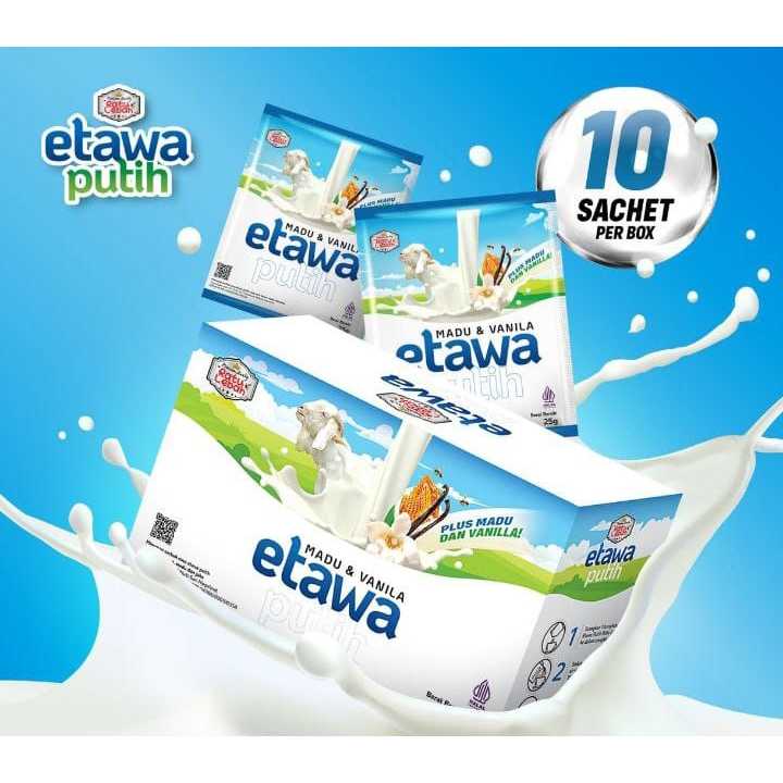 

Susu Kambing Etawa Putih Ratu Lebah Plus Madu & Vanila 1 Box Isi 10 Sachet