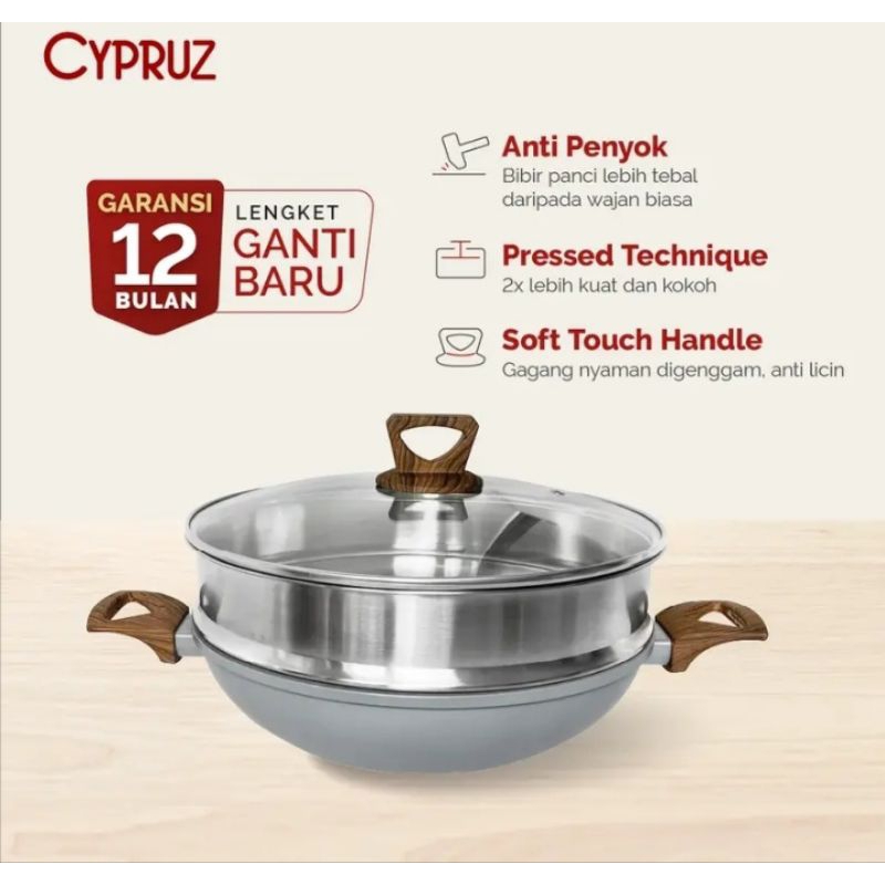 Cypruz FP1230 Wajan Kuali Wok Pan 30 Cm + Tutup Hercules Series