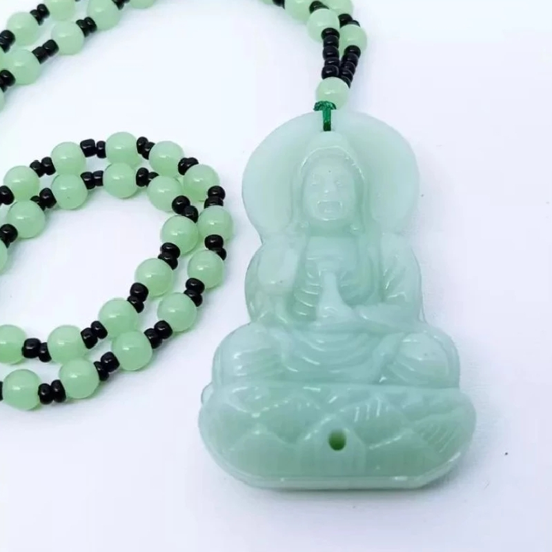 Kalung Liontin Batu Giok Ukir Dewi Kwan Im - Liontin Handmade