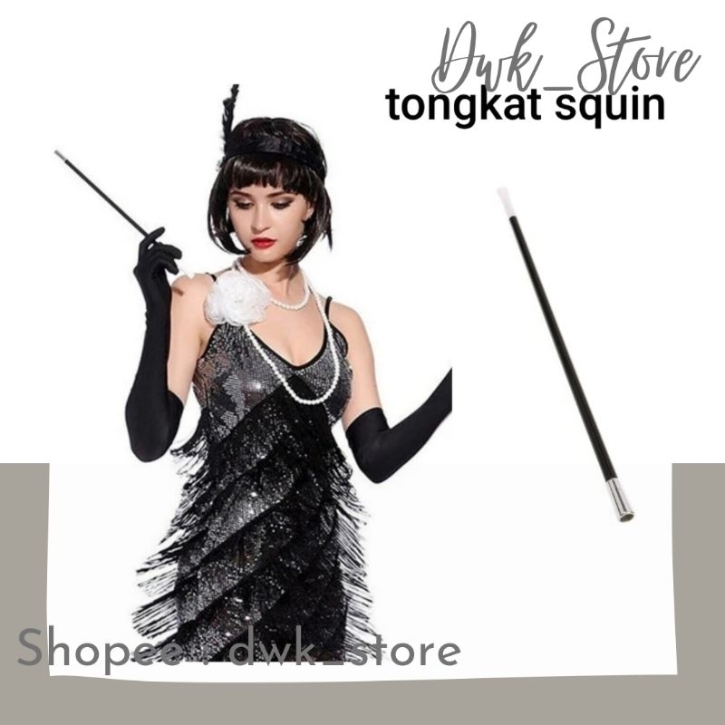 Tongkat Panjang Pesulap / tongkat Great Gatsby Wanita Sequin Sequin Flapper Bulu Pesta