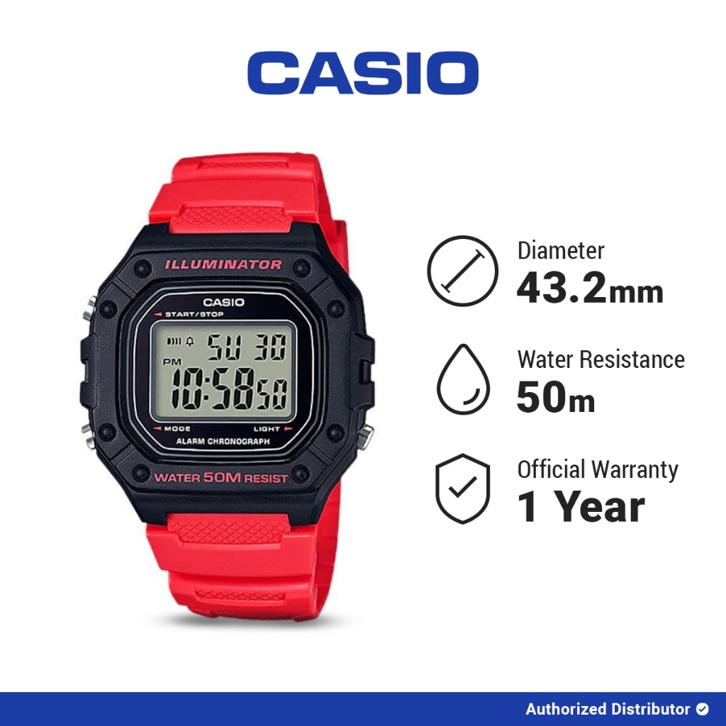 [READY INSTANT] Casio Jam Tangan Pria Digital W-218H-4BVDF Sport Red