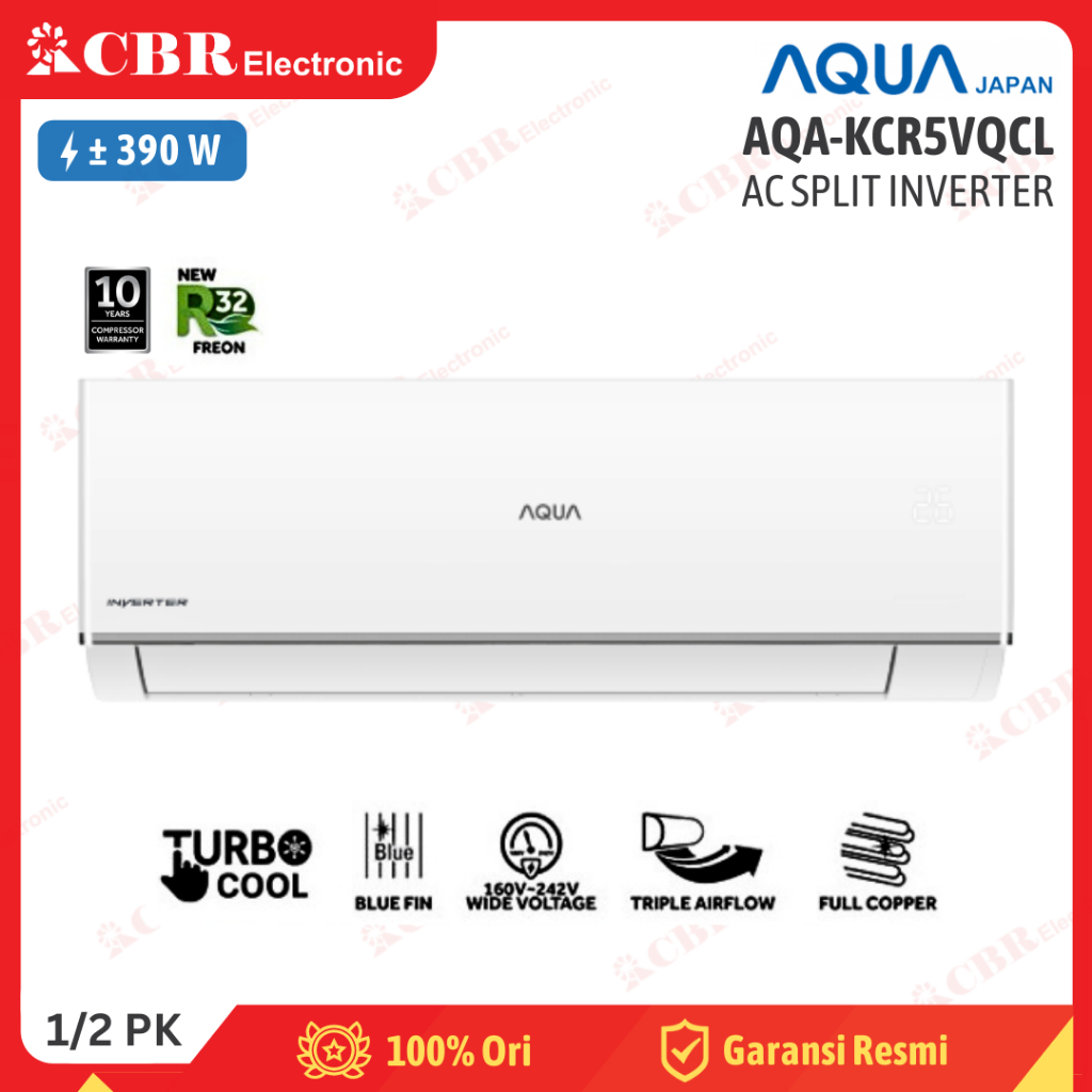 AC Split AQUA Inverter 1/2PK (0.5PK) AQA-KCR5VQCL (R32)