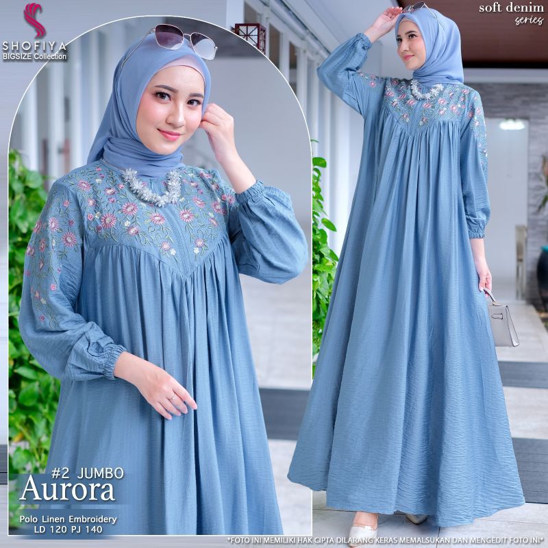 GAMIS WANITA MURAH LD120 LD 120 JUMBO POLOS POLO LINEN BORDIR BUSUI ELEGAN MEWAH PREMIUM DRESS LEBAR