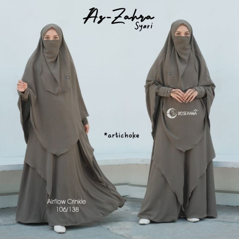 gamis set khimar plus cadar wanita terbaru az zahra syari fab crinkle airflow adem nyaman dipakai