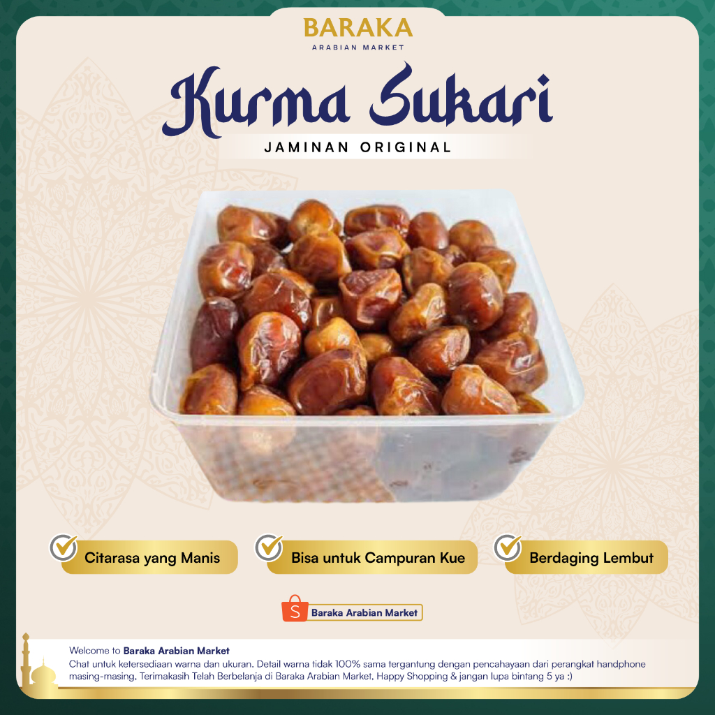 

Kurma Sukari Sukkari 200gr 500gr 1kg Asli Manis Premium Original Legit Karamel Baraka Arabian Market