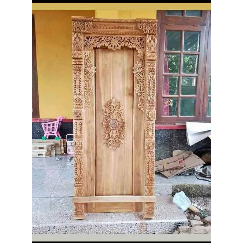 Pintu Kamar Kayu Jati Ukir, Set Kusen Pintu Ukir Kayu Jati