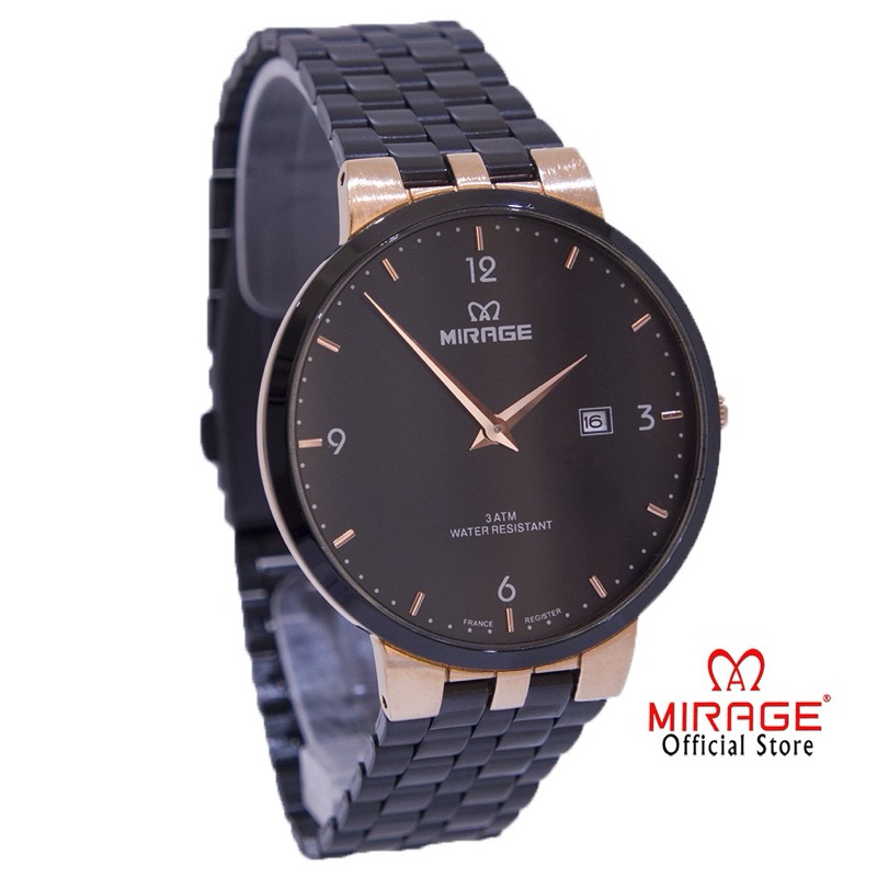Jam Tangan Tipis Mewah Mirage 8696 M Anti AirBlackRosegold Original Pria