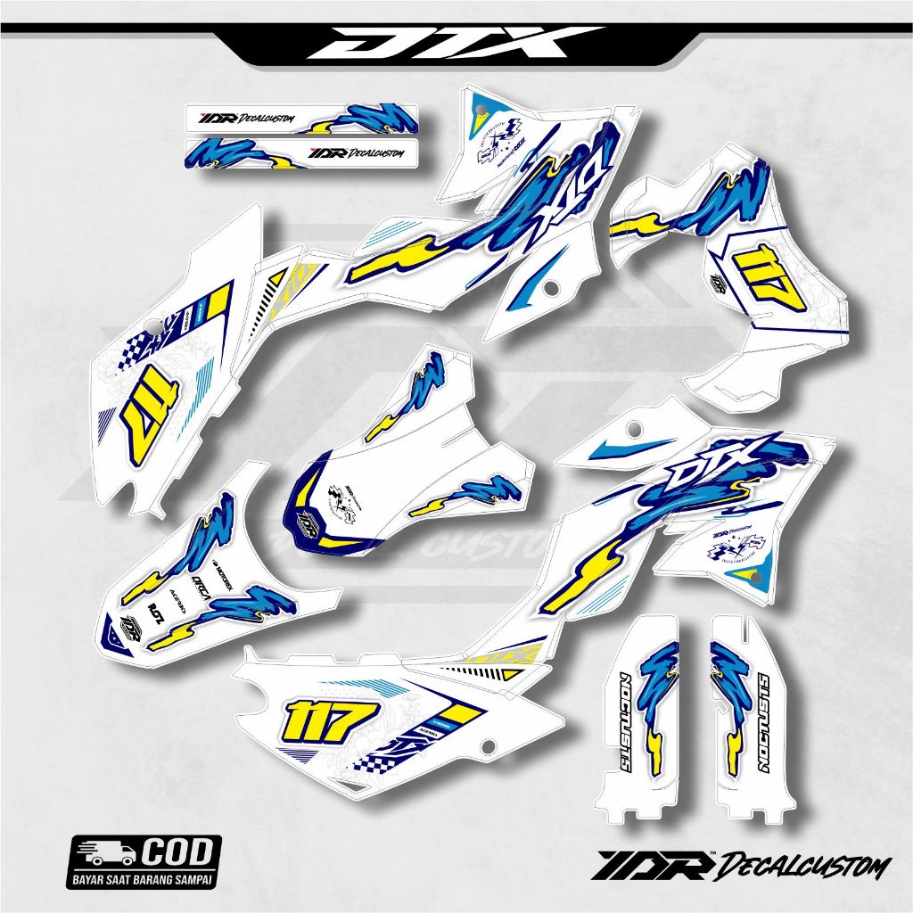 DECAL DTRACKER PUTIH MOTIF ABSTRACT BISA GANTI NOMOR WARNA SPONSOR DLL