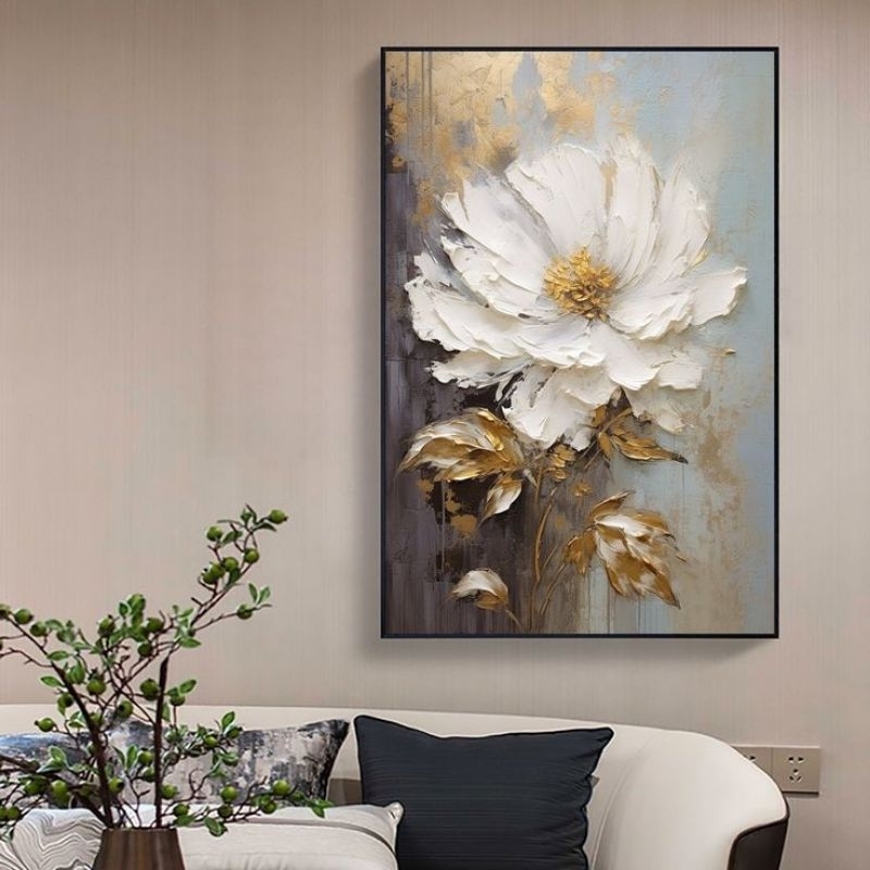 lukisan bunga minimalis cat timbul