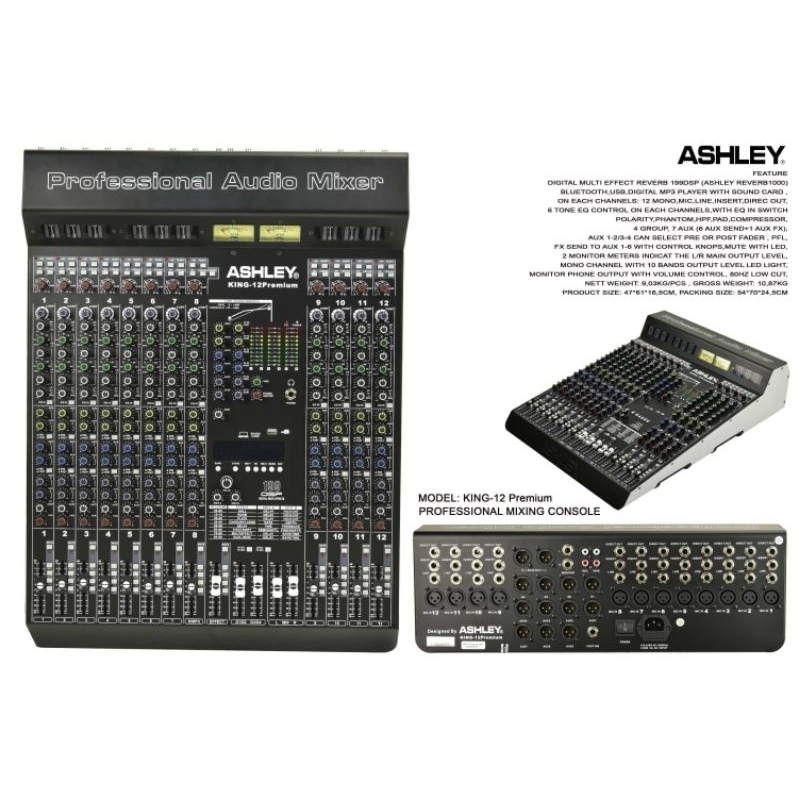 jual ASHLEY KING-12 PREMIUM AUDIO MIXER ASHLEY 12 CHANNEL KING-12 PREMIUM