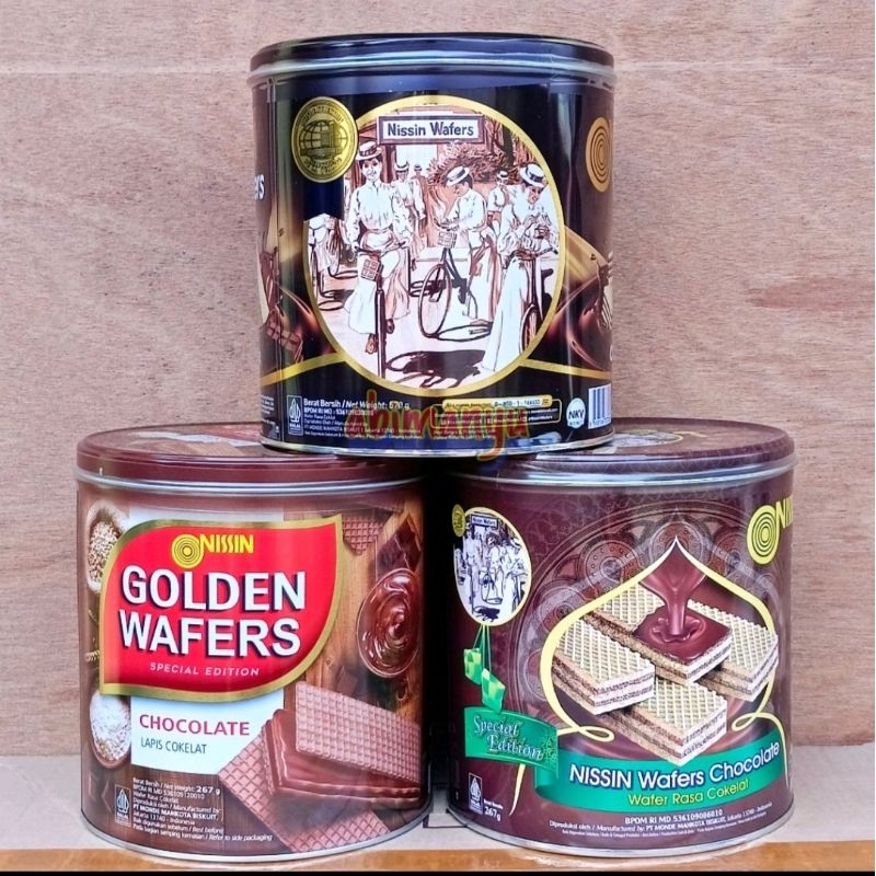 

NISSIN Wafers Chocolate Golden Wafers Kaleng 570Gr dan 267 Gr