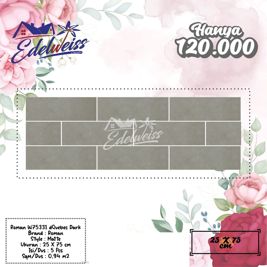 TERBAIK ROMAN KERAMIK 25 X 75 W75331 DQUEBEC DARK