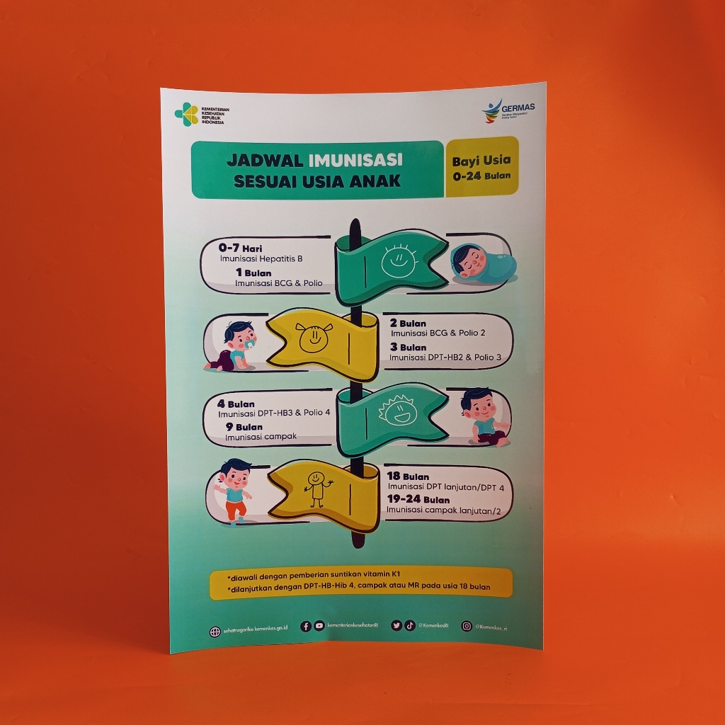 Poster Jadwal Imunisasi Anak/ Poster Imunisasi/ Poster Imunisasi Bayi 0-24 Bulan