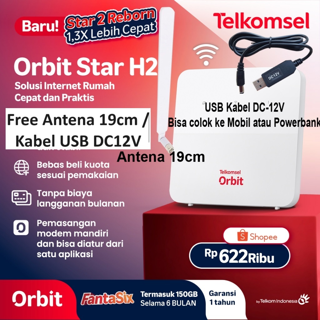 Telkomsel Orbit Star H2 Modem WiFi 4G Free 150GB Penerus Orbit Star 2