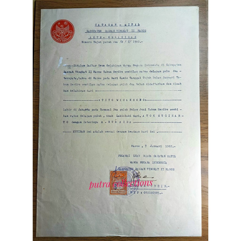 

Kertas segel akte kelahiran bekas isi tahun 1991 Dobel (A10)