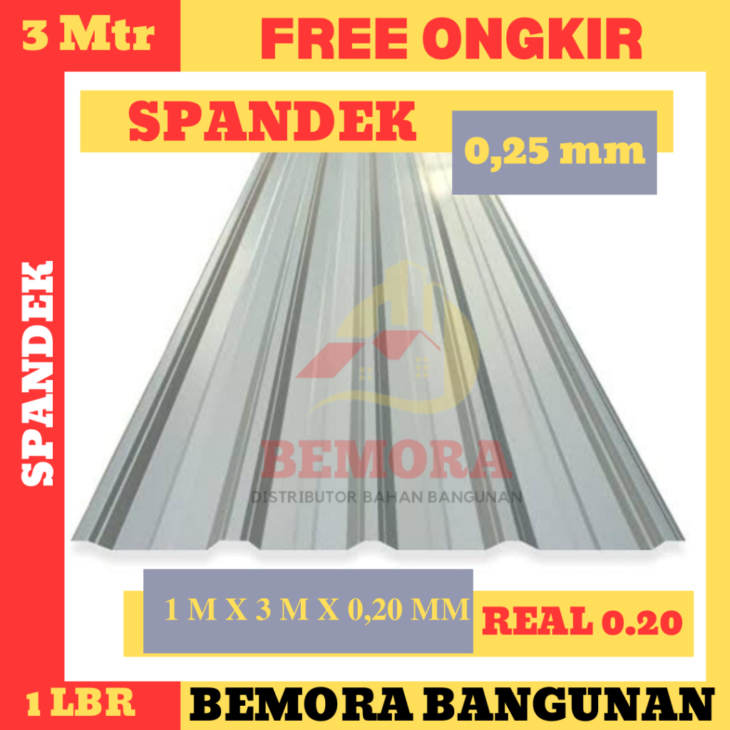 Spandek 0.25 mm panjang 3 meter (Harga Grosir & Free Ongkir)