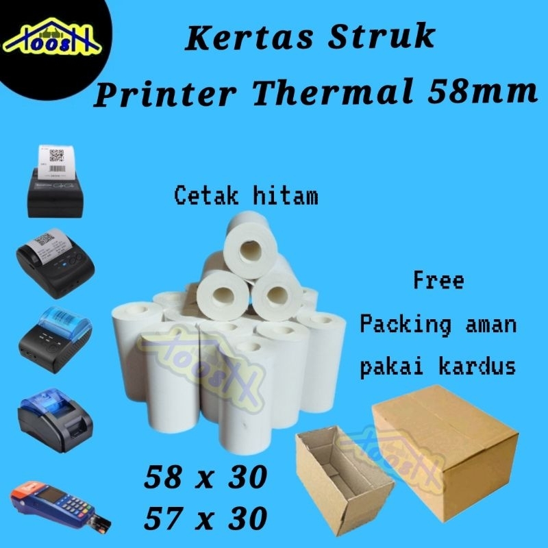 

50 roll / 1 kg Kertas thermal struk kasir edc 58x30 57x30 kertas struk kasir 57x30 58x30 kertas printer thermal 58mm kertas termal 58mm kertas struk edc printer bluetooth