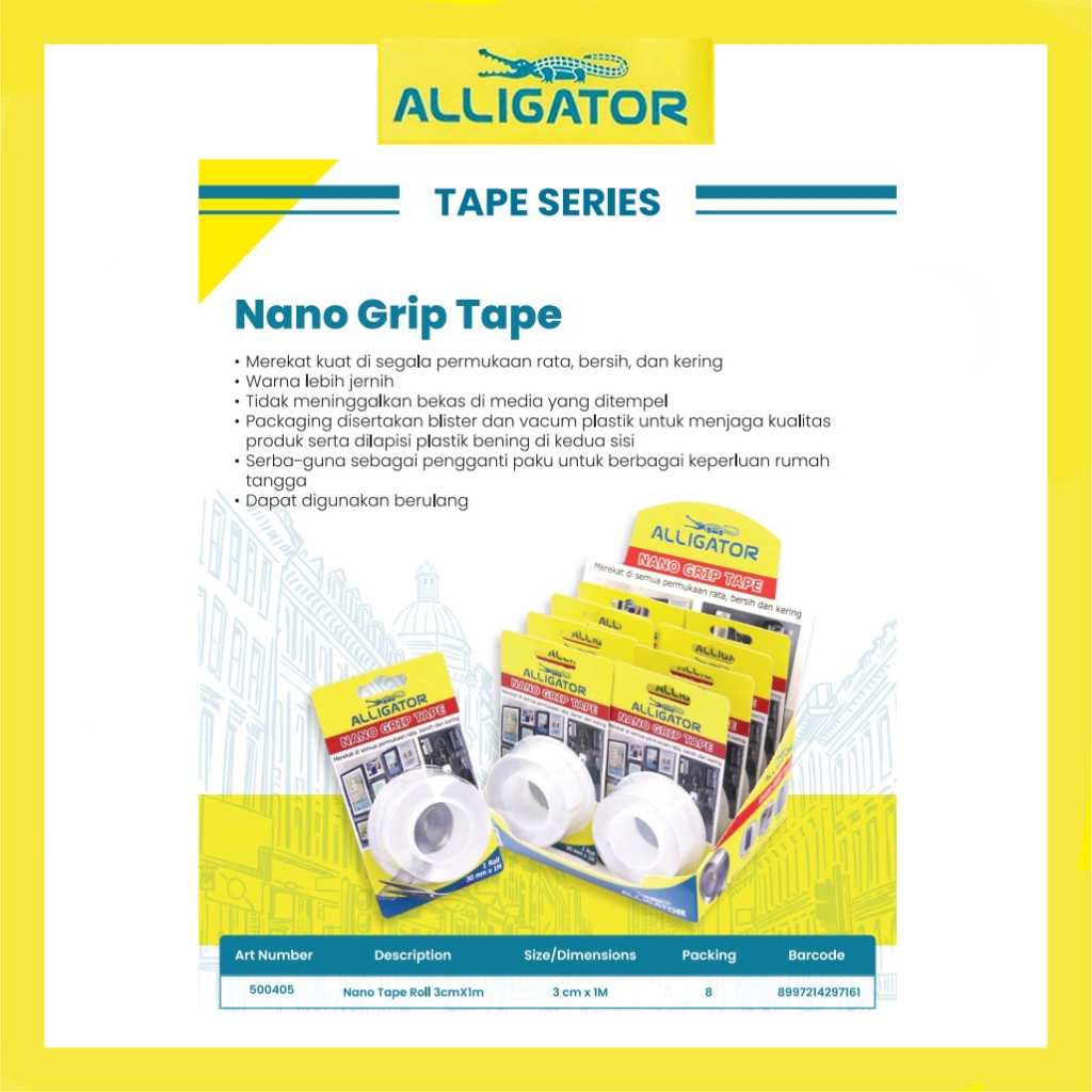 

Double Tape Serbaguna / Nano Grip Tape / Alligator Lem Bolak Balik / Lebar 30 mm Panjang 1 Meter