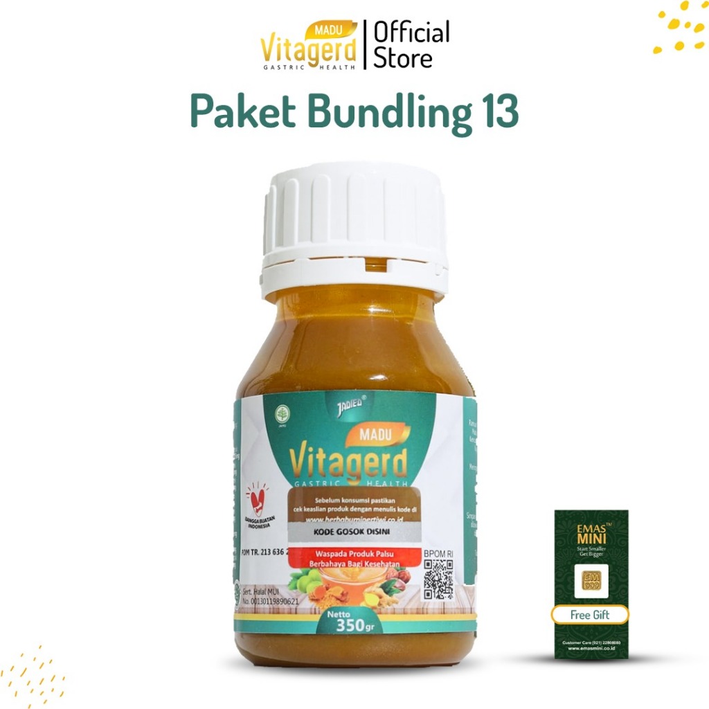 Vitagerd Madu Herbal Paket 13 Botol Berat Bersih 350 Gram Free Gift Baby Gold 0.025 Antam