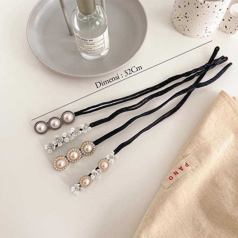 Berkualitas V2 - Sanggul Rambut Ikat Jepit Modern Simple Wanita Korea Motif Mutiara Diamond Elegant