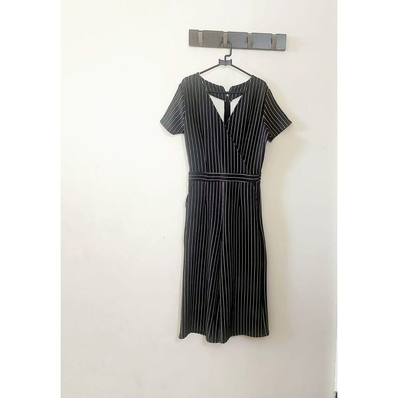 Overall celana kulot remaja wanita PRELOVED garis hitam putih size S