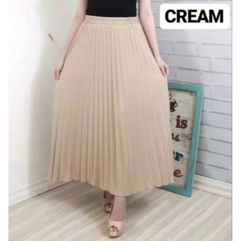 Warna Cream Rok Wanita Plisket Premium Import kekinian
