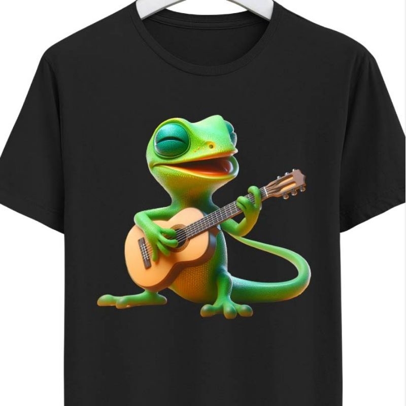 Kaos Lizard Play Guitar (Kaos Anak & Dewasa). Kaos Kadal. Kaos Gitar. Kaos 3D. Kaos Distro LIZ001