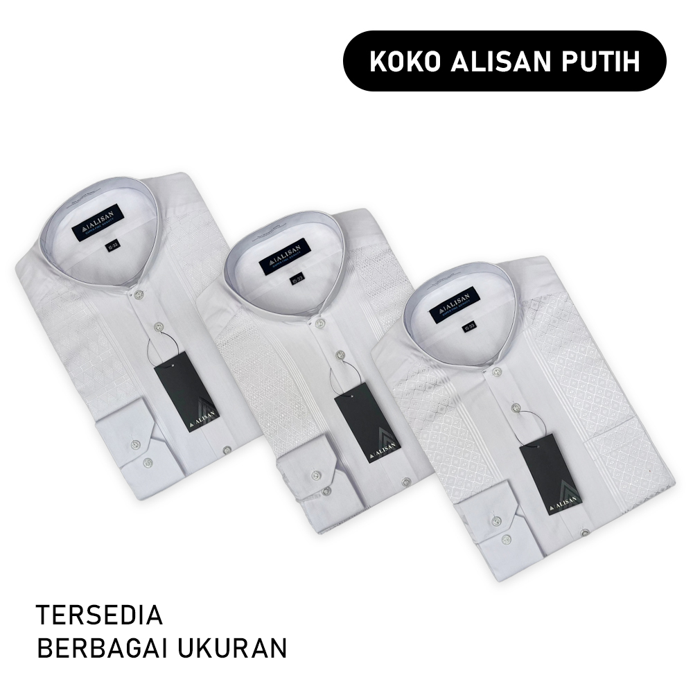 BAJU KOKO ALISAN BORDIR PUTIH TERBARU (SEMI POLOS)