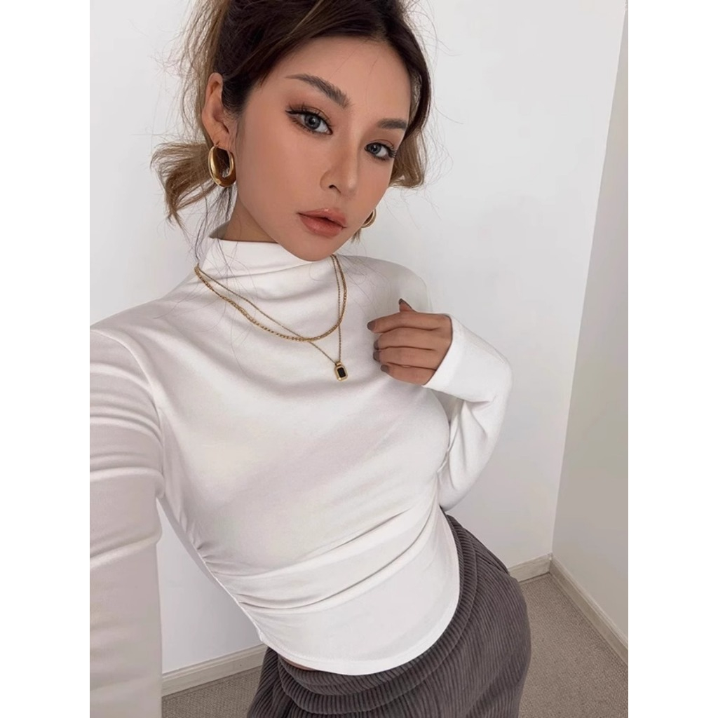 [Premium] Atasan Turtleneck Wanita/Baju Lengan Panjang Wanita Polos/Kaos Crop Slim Fit ala Korea