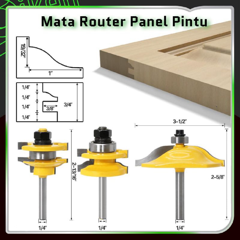 Mata Router Profil Panel Pintu Shank 6.35mm Raised Door Cabinet Milling Cutter