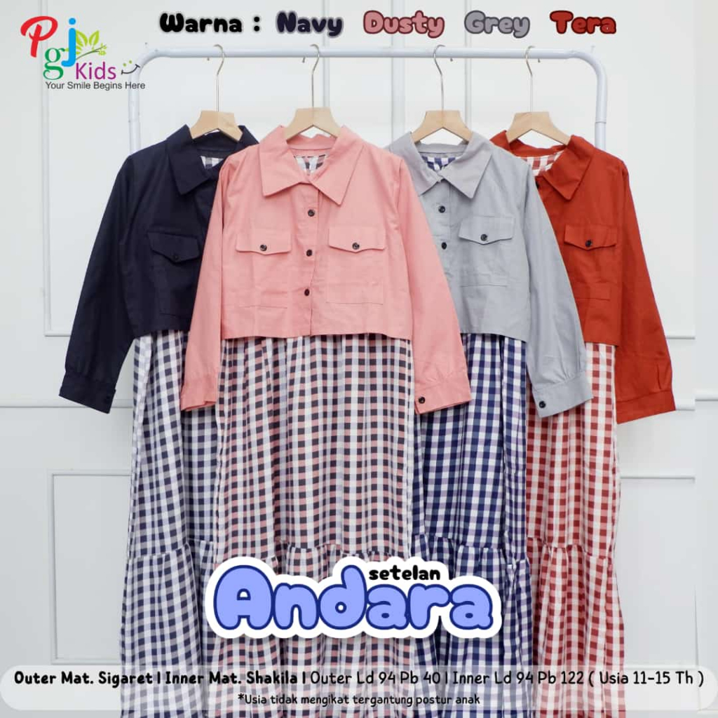 ANDARA / ZARA SETELAN DRESS + OUTER BAHAN SIGARET Original by PGJ Kids